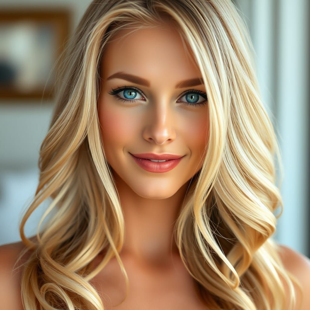 Elegant American Lady with Flowing Blond Hair
