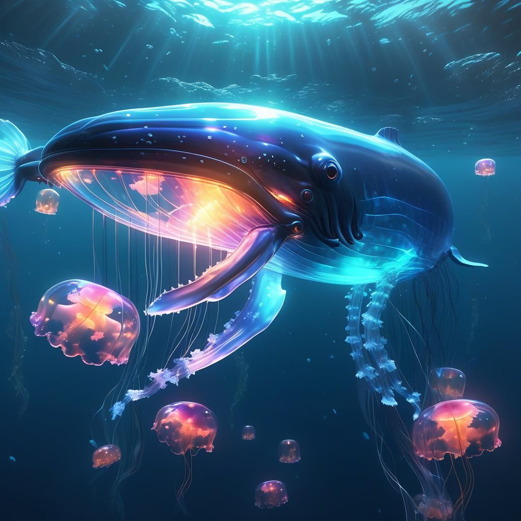 Glowing Transparent Whale in Anime Style
