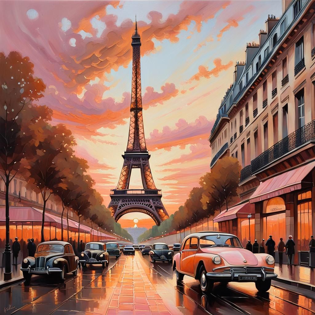 Eiffel Tower at Sunset: Detailed Matte Painting