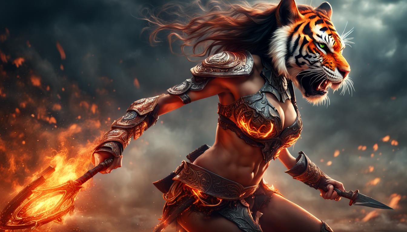 Fierce Tiger Masquerade: Battle-Ready Warrior Princess