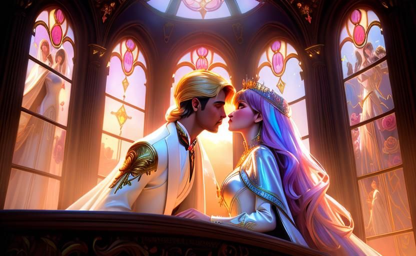 Hyperrealistic Kiss with a View to a Magical World