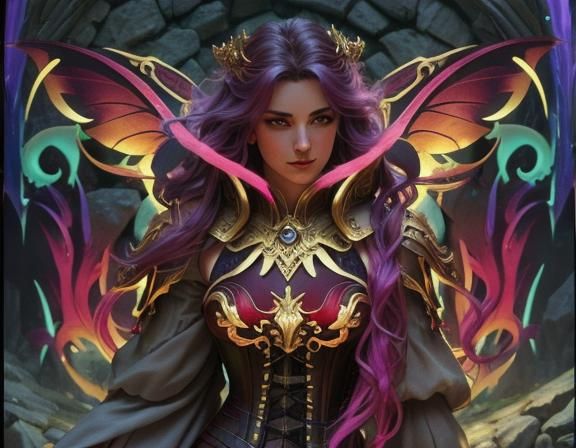 Fantasy Fairy with Feathers and Rose in Golden Light