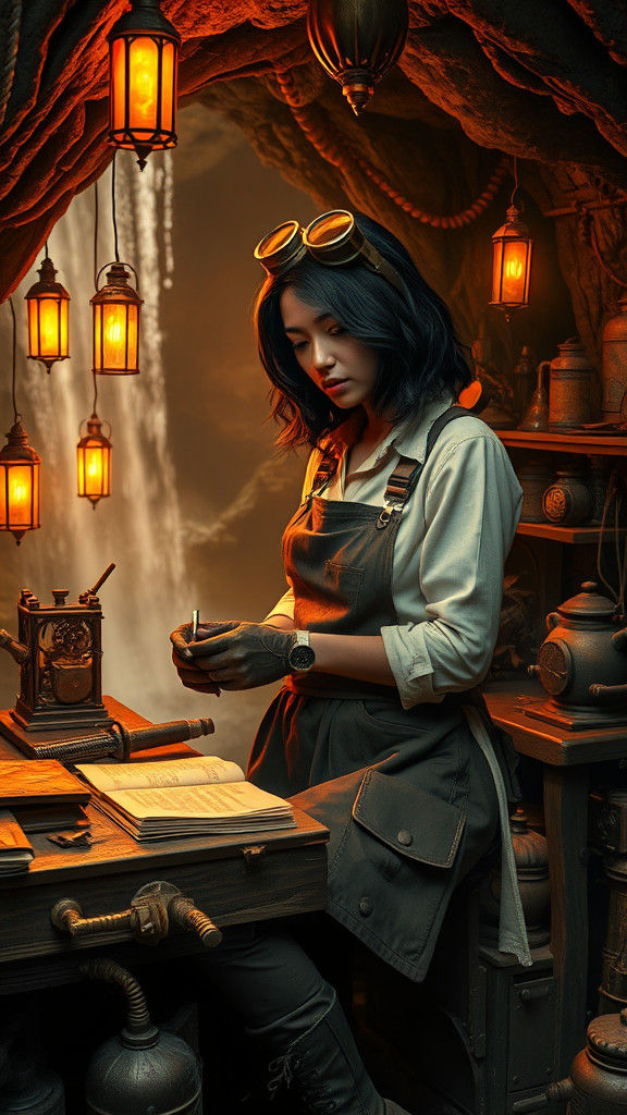 Hidden Cave Laboratory with Steampunk Inventor