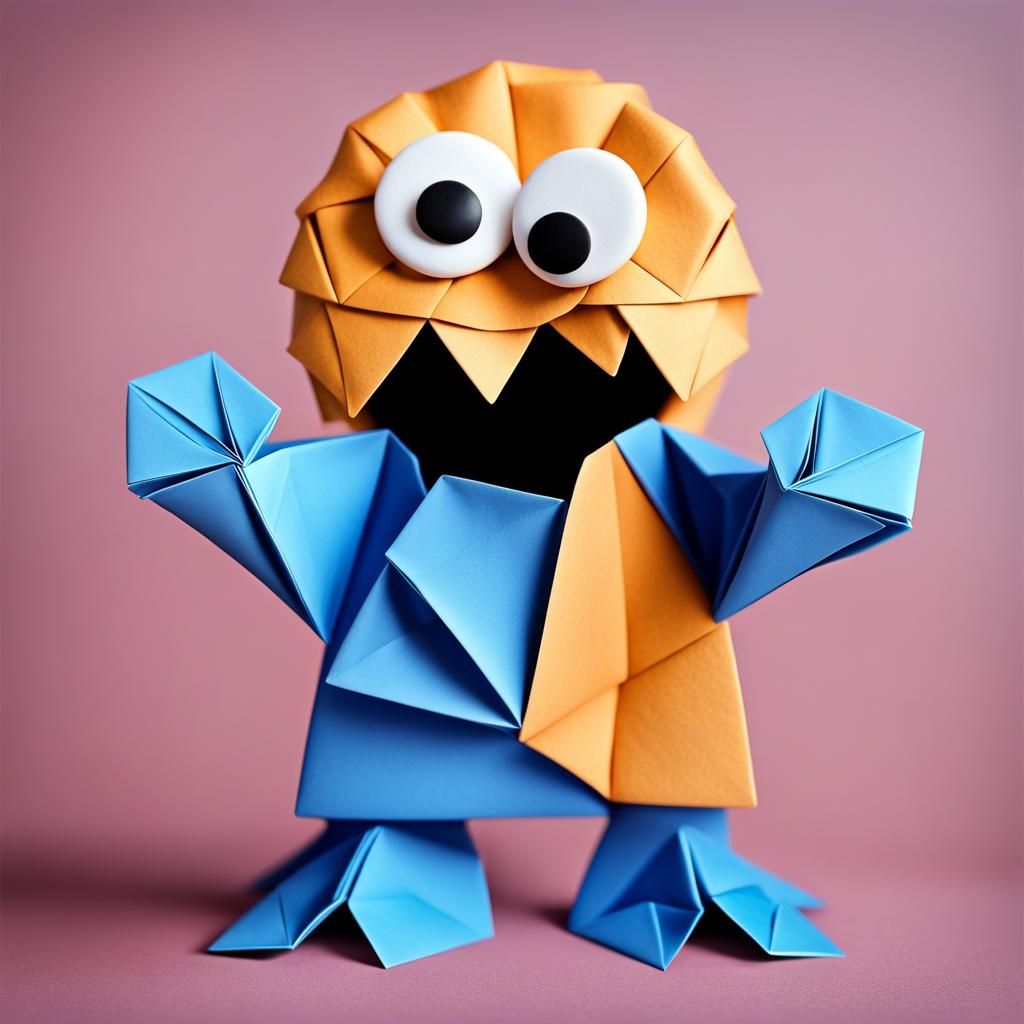 Origami Cookie Monster Papercraft in 8K