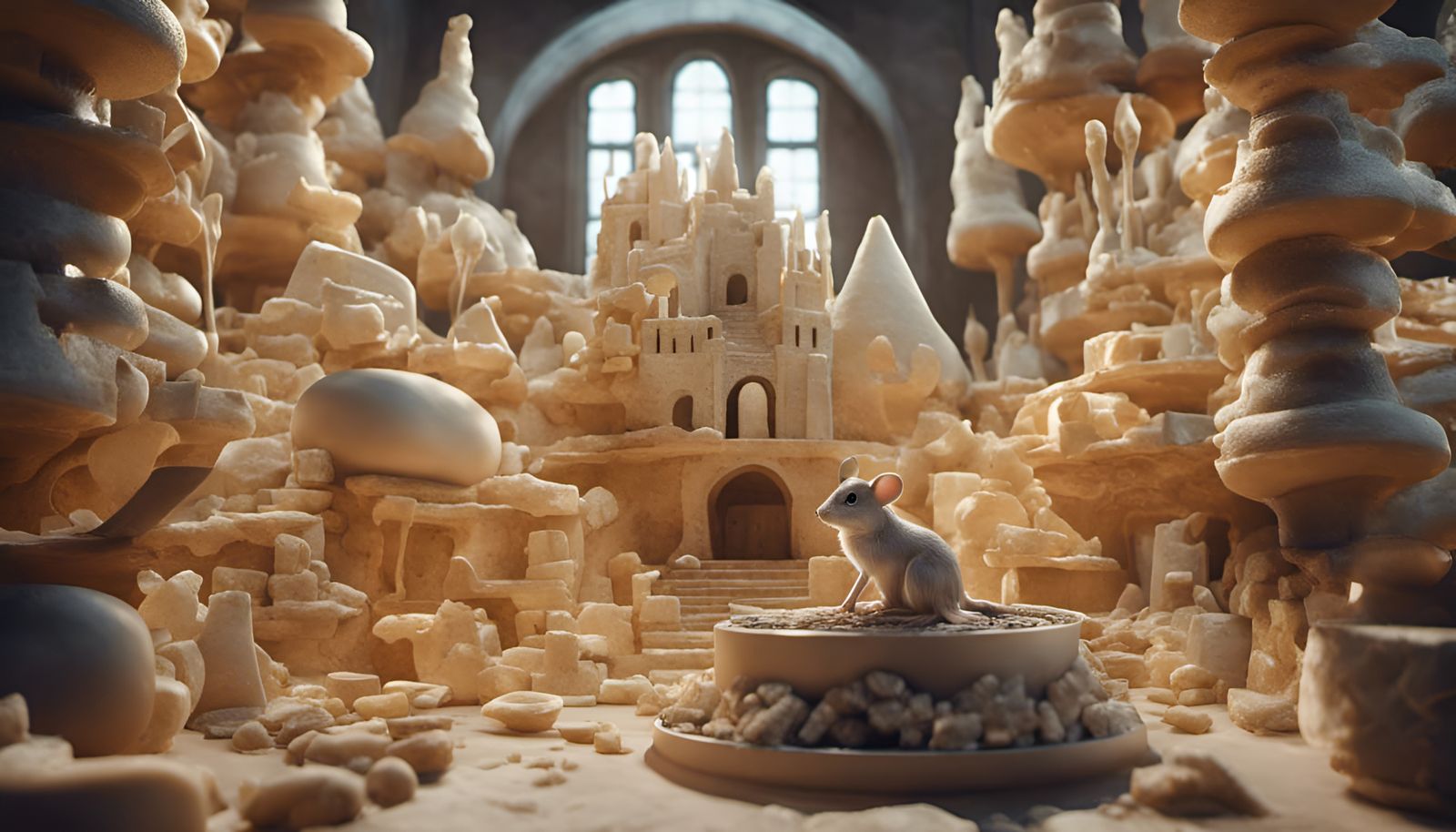 Cheese castle with an adorable mouse.