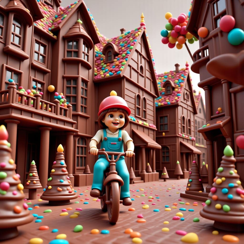 Vibrant Chocolate Town in Whimsical Style