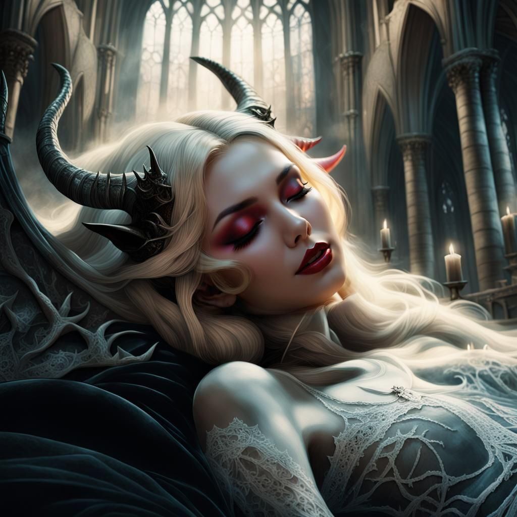 Sleeping Blonde Demoness in Peaceful Slumber