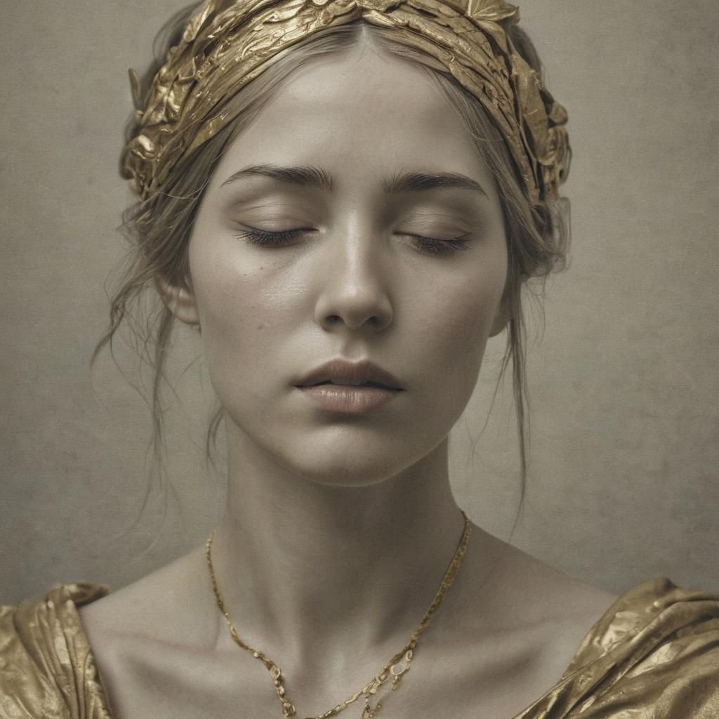 Golden Portrait of a Woman Experiencing Turmoil