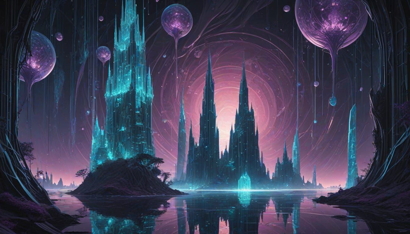 Surreal Crystal City Floats in Midair with Radiant Energy