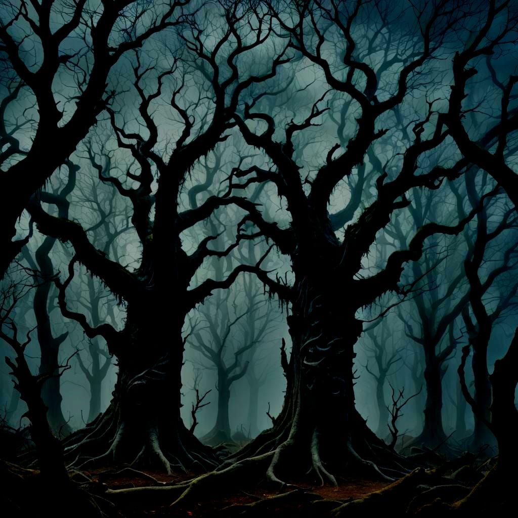 Creepy Forest with Ghost in Dark Fantasy Style