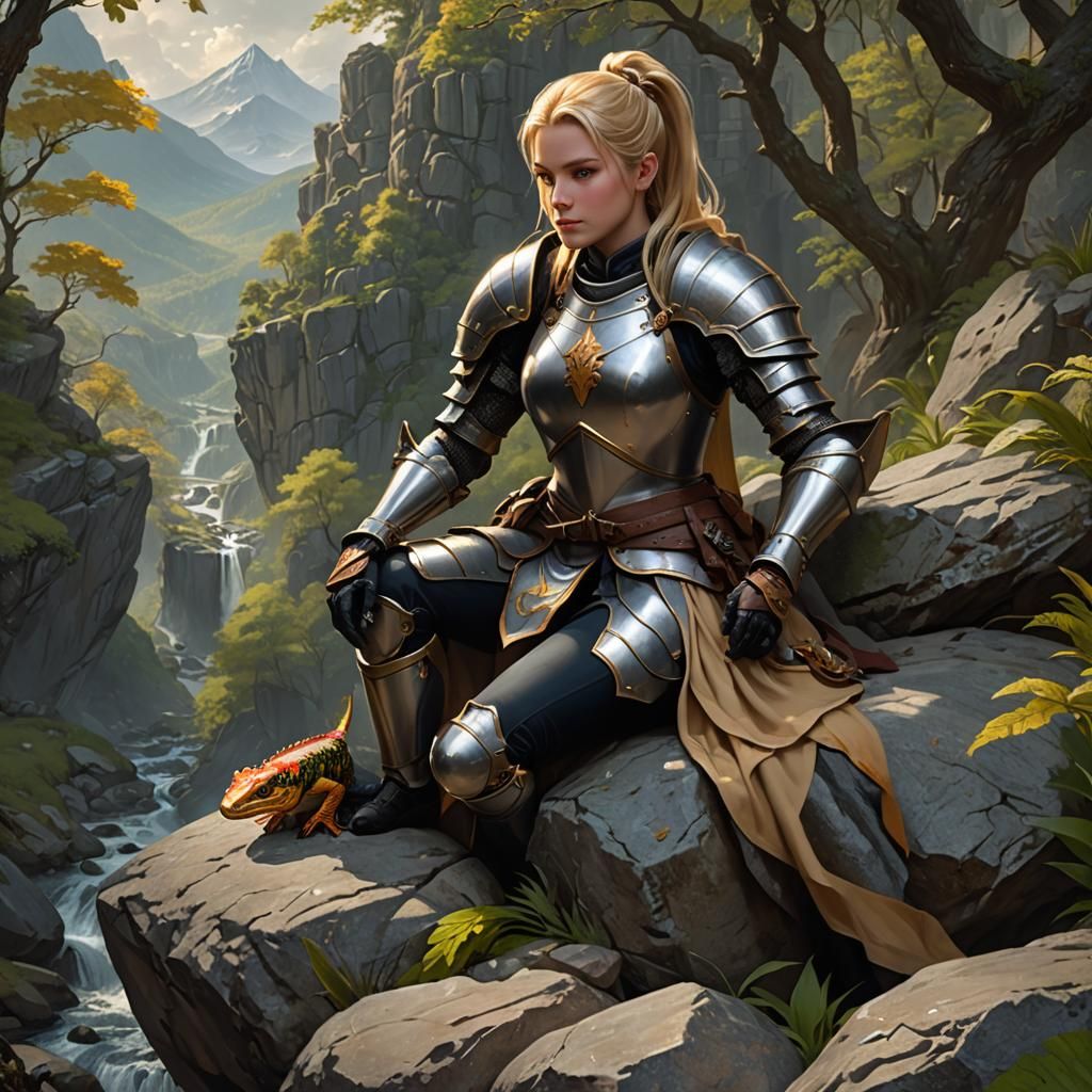 Female Knight and Salamander Overlook Forest Stream