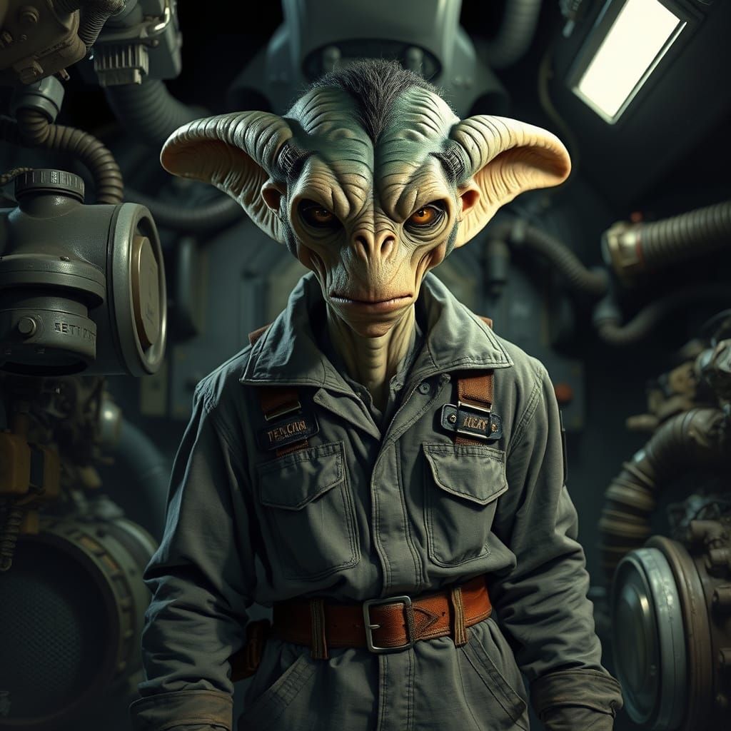 A Gentle Trandoshan Mechanic in a Dimly Lit Engine Room