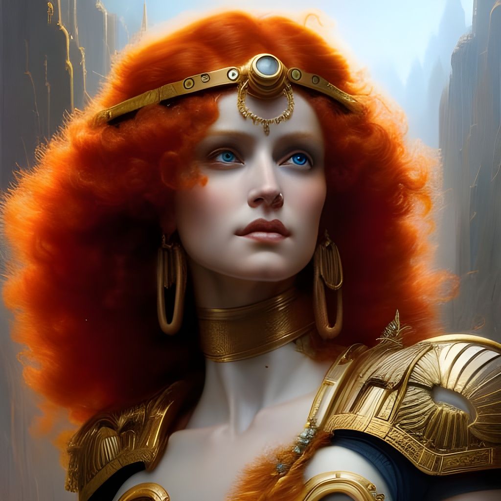 Hyperrealistic Redhead Goddess in Retro Sci-Fi Style