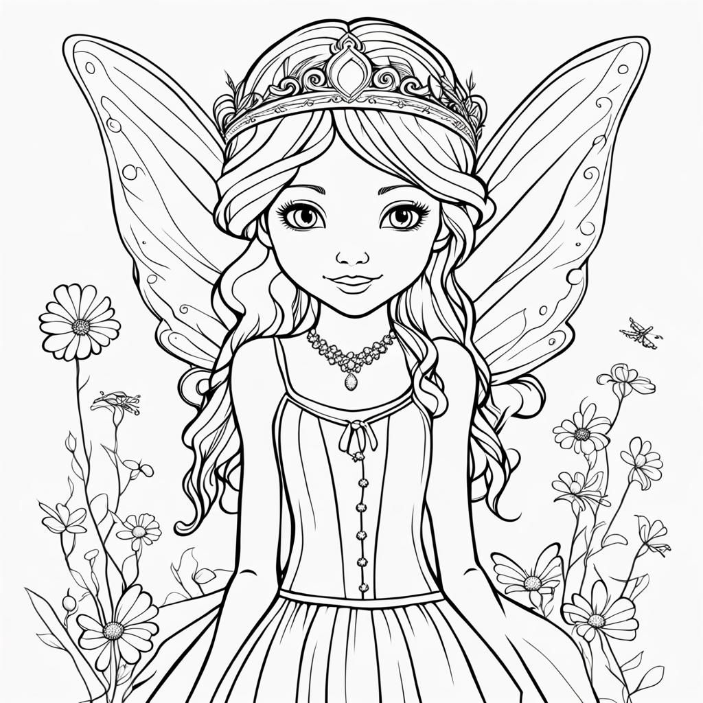 Fairy Princess Coloring Page in Simple Line Art