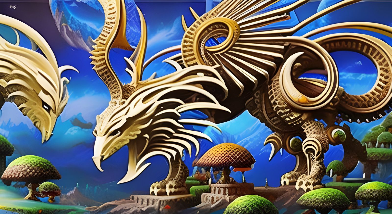 Bionic Mythical Beast in Art Deco Baroque Style