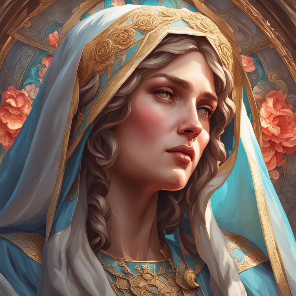 Virgin Mary Portrait in Hyperdetailed Style