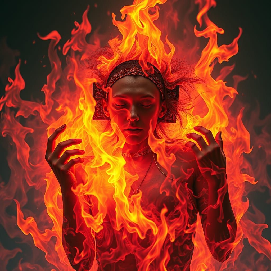 Psychedelic Surreal Image of Person Burning