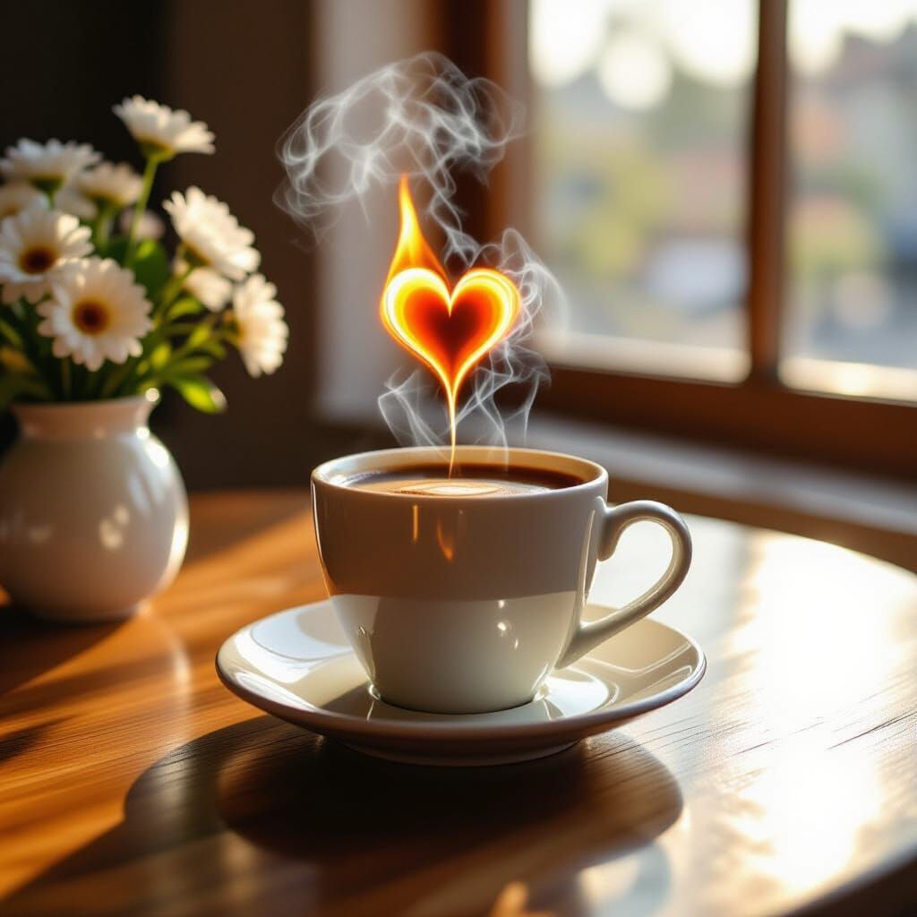 Coffee Cup with Heart Smoke, Bashkirtseva Style