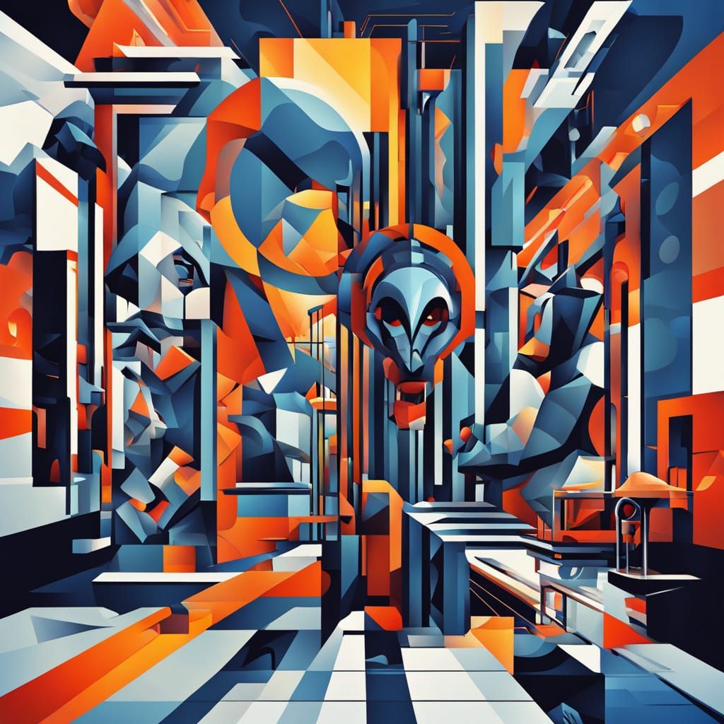 Cubist Alien Portrait in Neo-Cubism Style with Angular Geome...