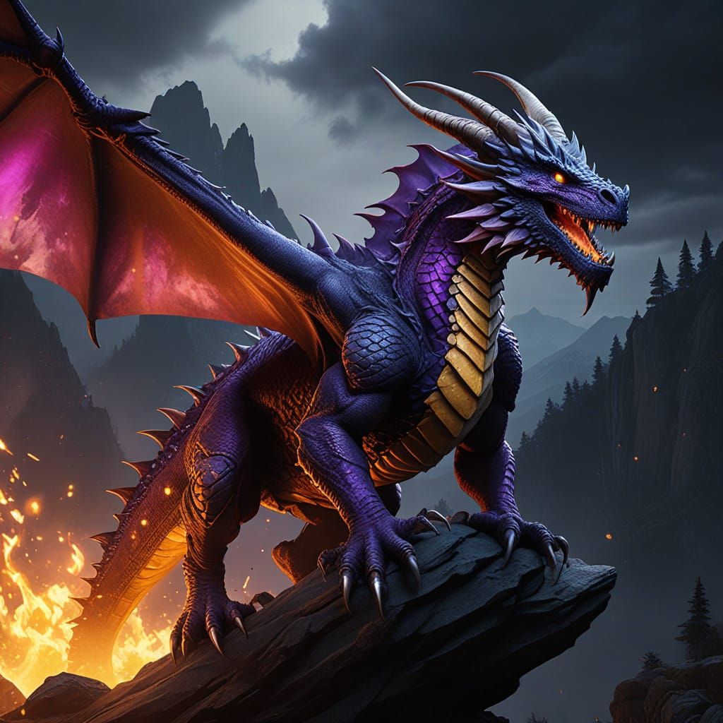 Dark Fantasy Dragon Confronts Fearless Warrior in Greg Rutko...