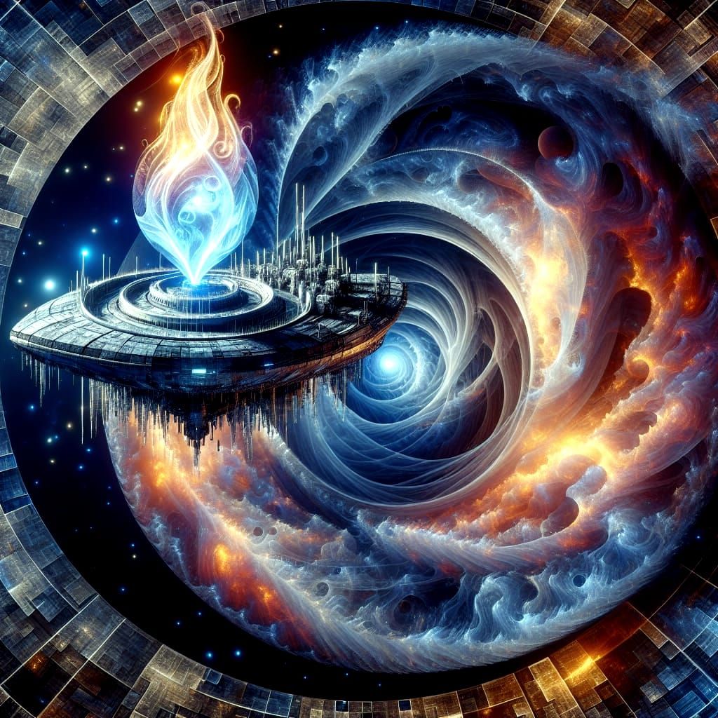 Sapphiric Silver Antigrav Ship with Larimar Flame