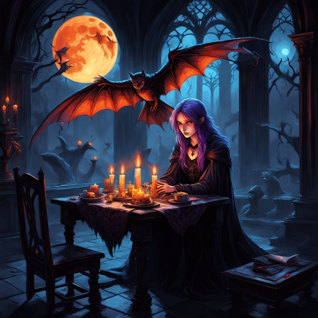 Gothic Birthday Scene with Witch, Dracula, and Zombies