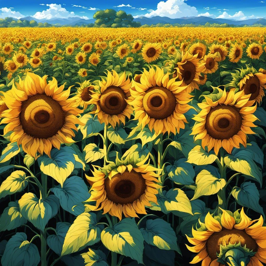 Anime Sunflower Field in Deep Color, 16k