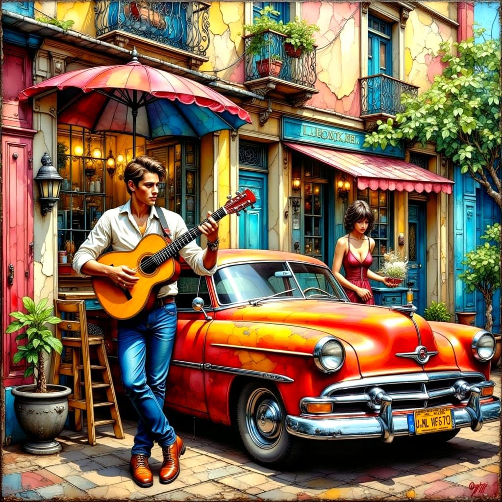 Cuban Jazz Scene in Impasto Oil with Metallic Accents