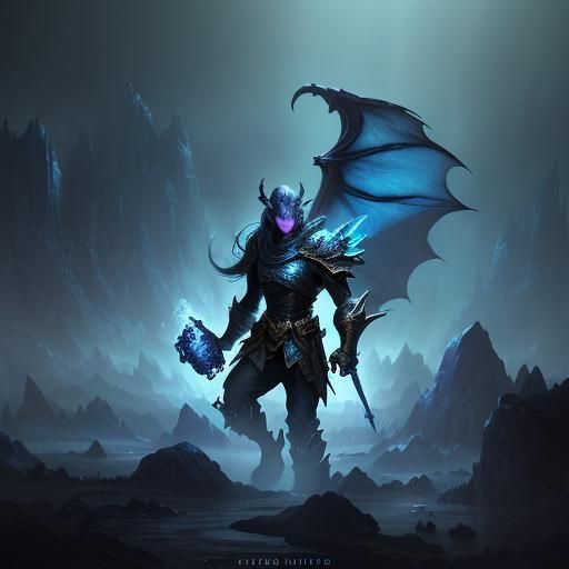 Female Dragonborn in Sapphire Realm: Dark Fantasy Art