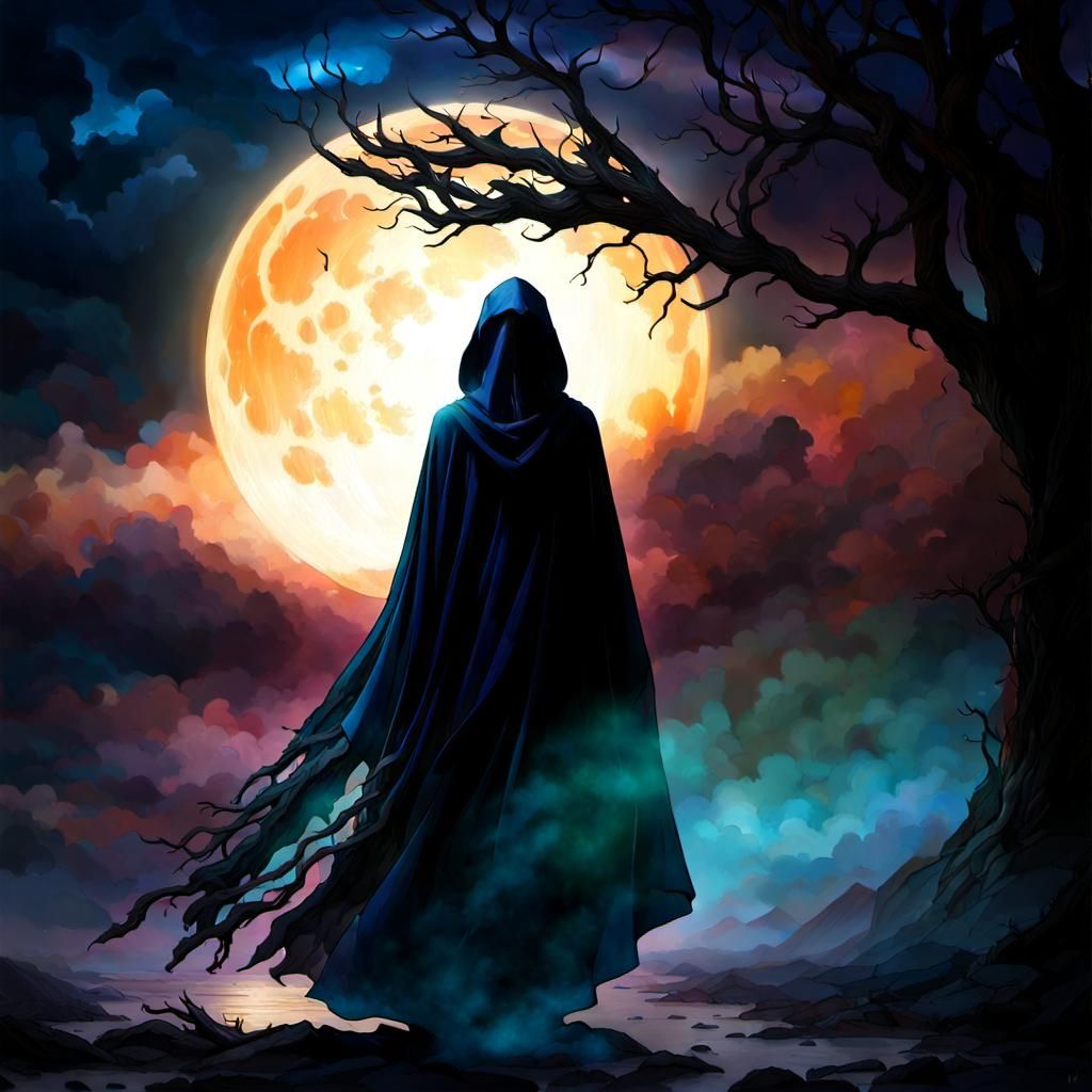 Ethereal Shadow Figure Before a Supermoon