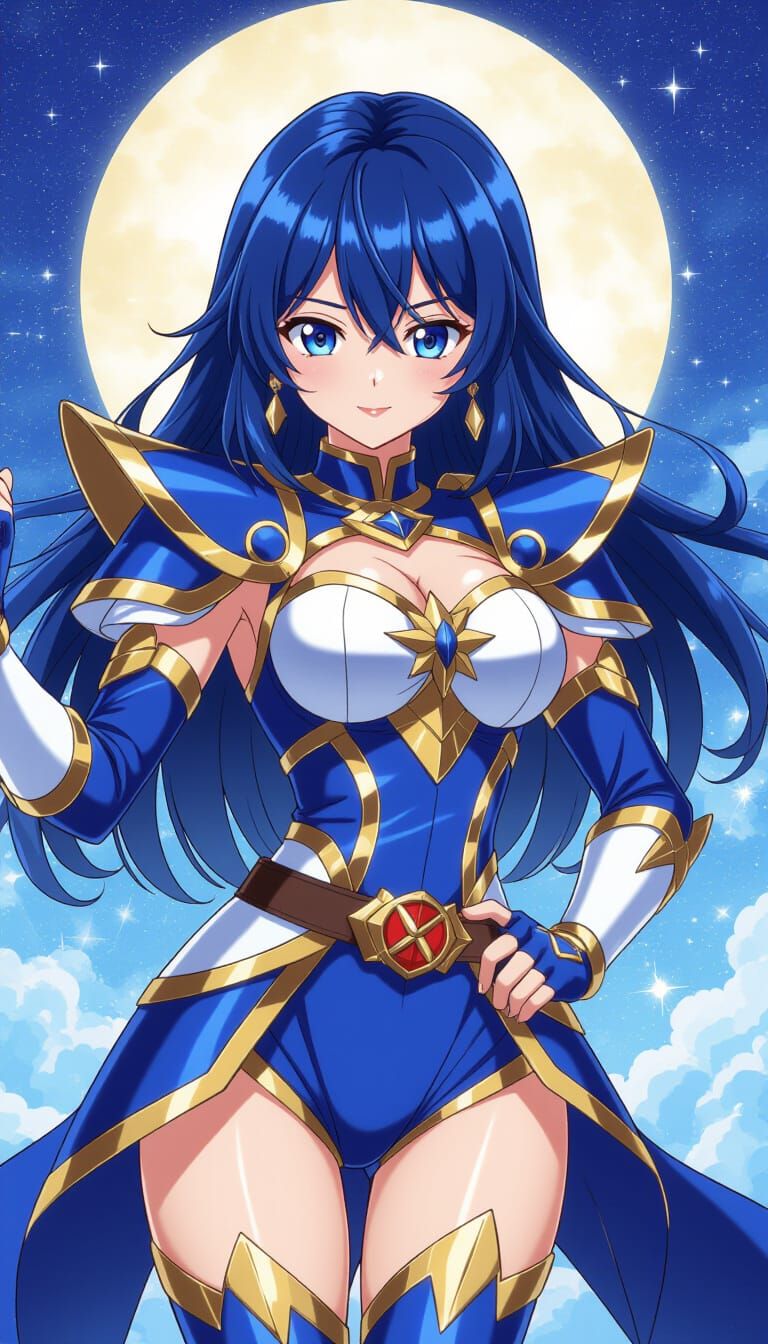 Anime-Inspired Blue Ranger Girl in Gold Armor