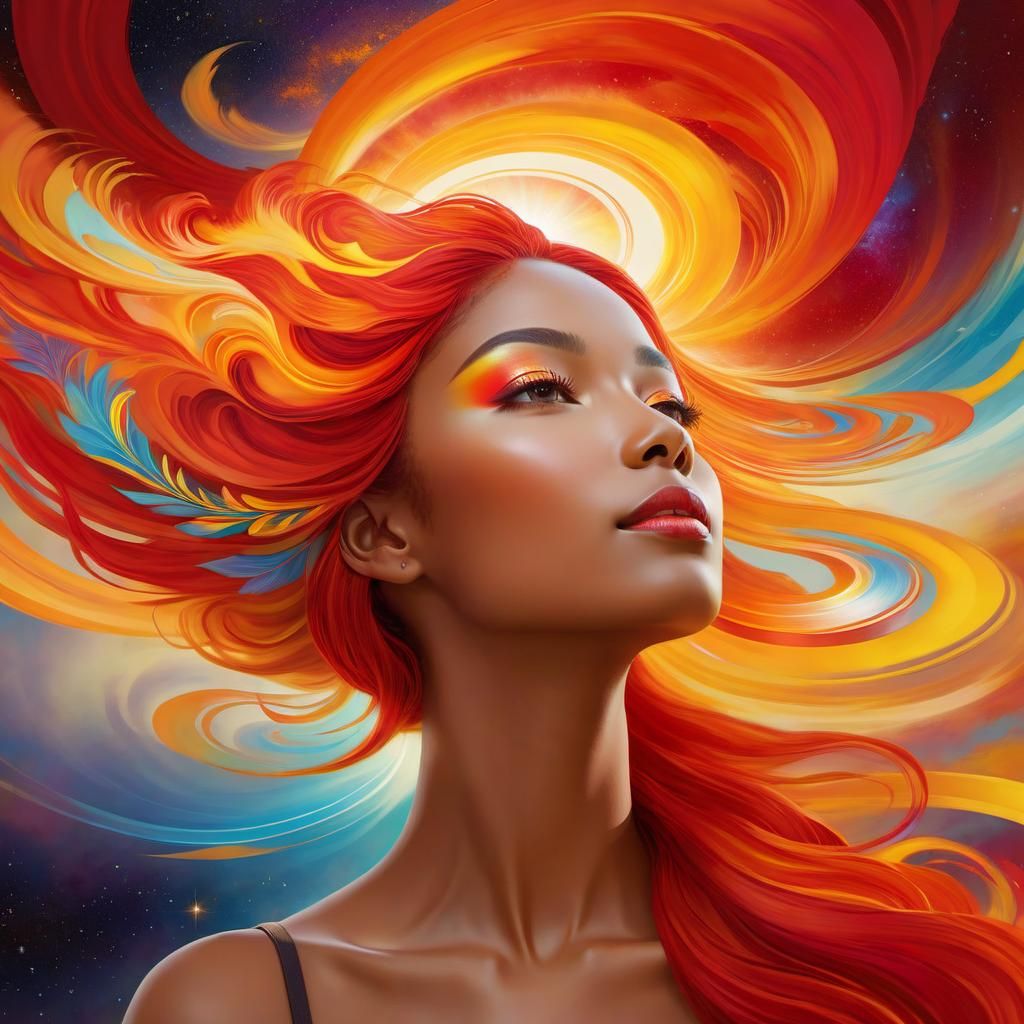 Ethereal Woman Portrait with Fiery Halo Effect