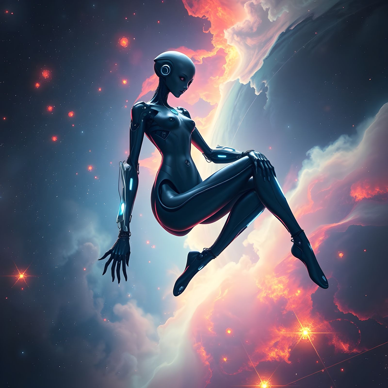 Futuristic Humanoid Drifting in Space: Detailed Matte Painti...