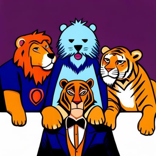 Lion, Tiger, and Bear in Storybook Style