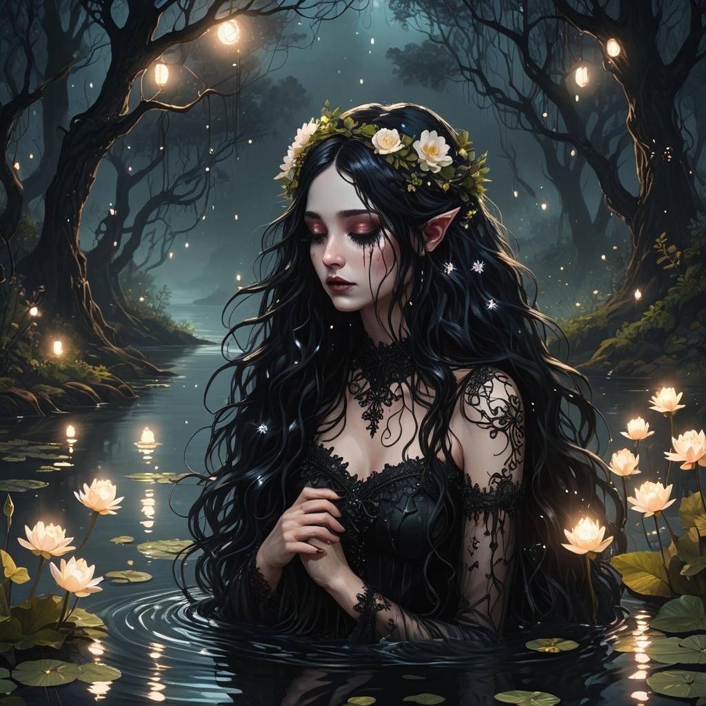 Gothic Nymph Crying in Enchanted Forest