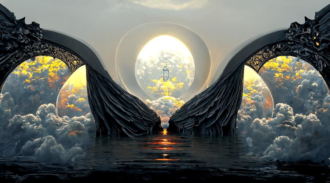 Heaven's Gate with Glowing Orb in Fantasy Style