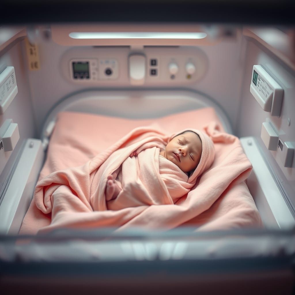 Tiny, Peaceful Figure in a Hospital Incubator