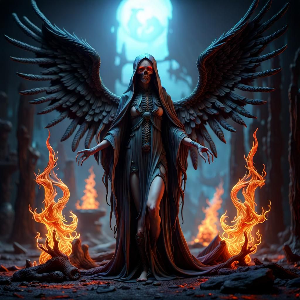 Detailed Angel of Death in Black Light Art