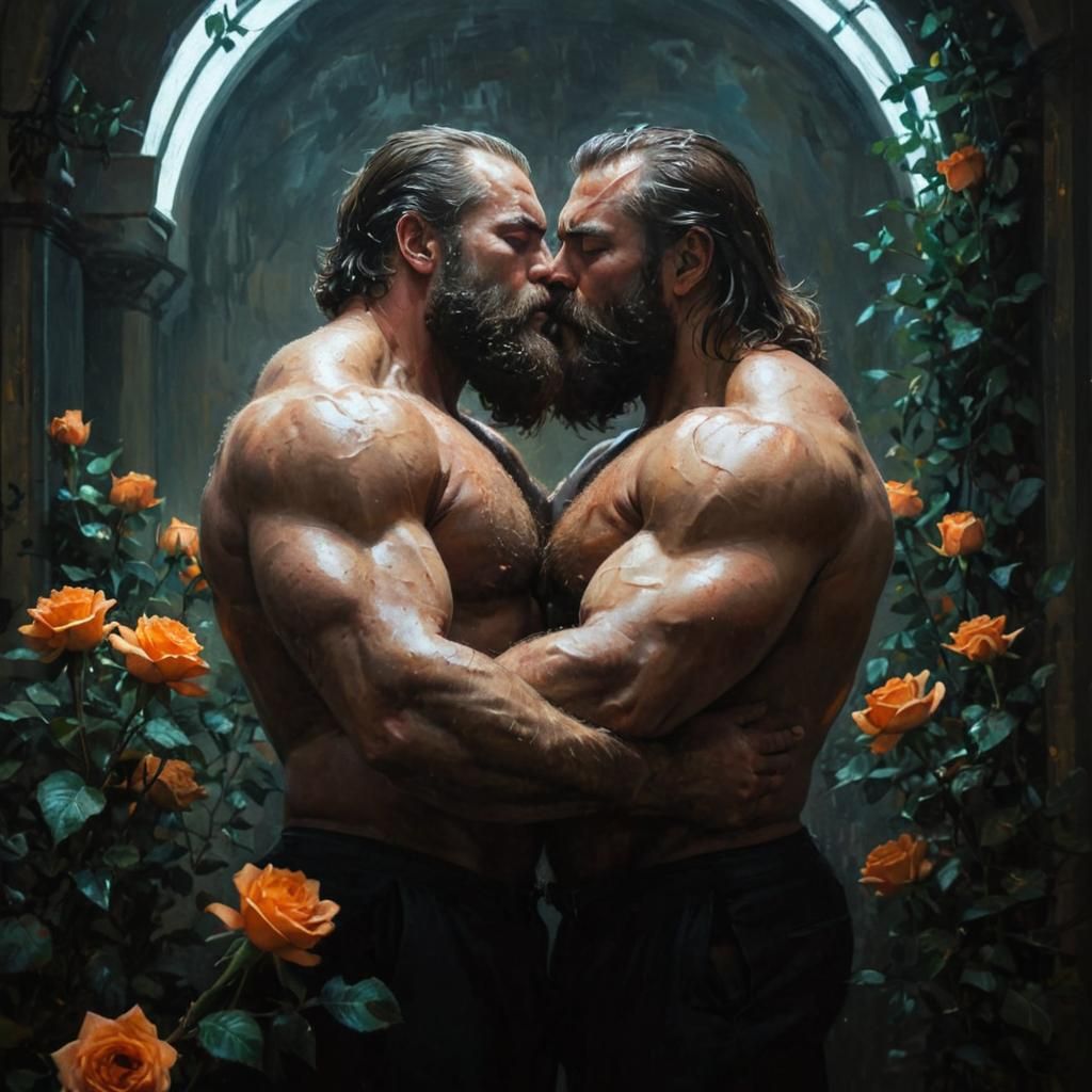 Passionate Kiss: Figurative Painting with Roses