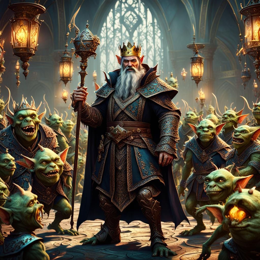 Charming King with Goblin Party, Fantasy Concept Art