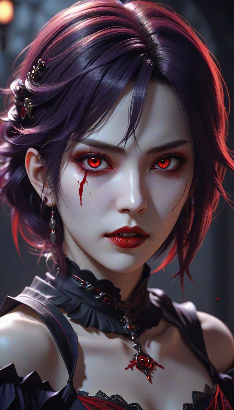 Gothic Vampire with Red Eyes in Digital Art
