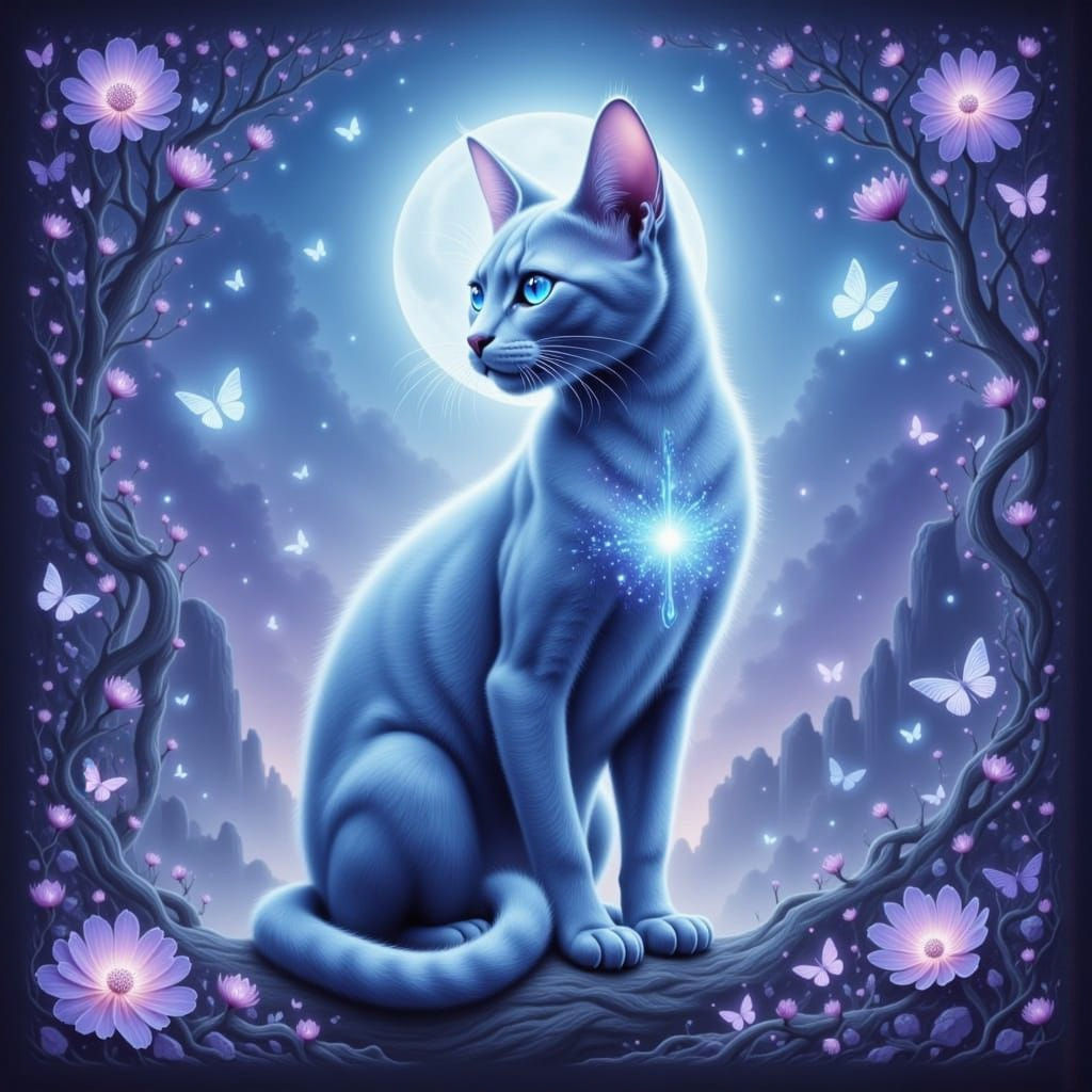 Whimsical Dreamlike Cat in Ethereal Glow