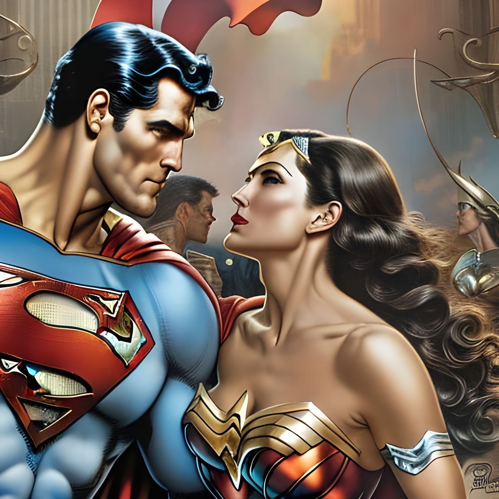 Superman and Wonder Woman Rococo Kiss