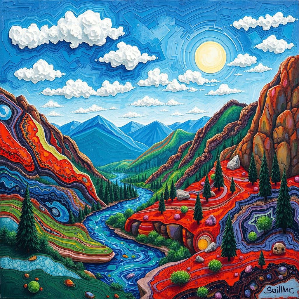 Luminous Gemstone Mountainscape with Jasper and Lapis Lazuli