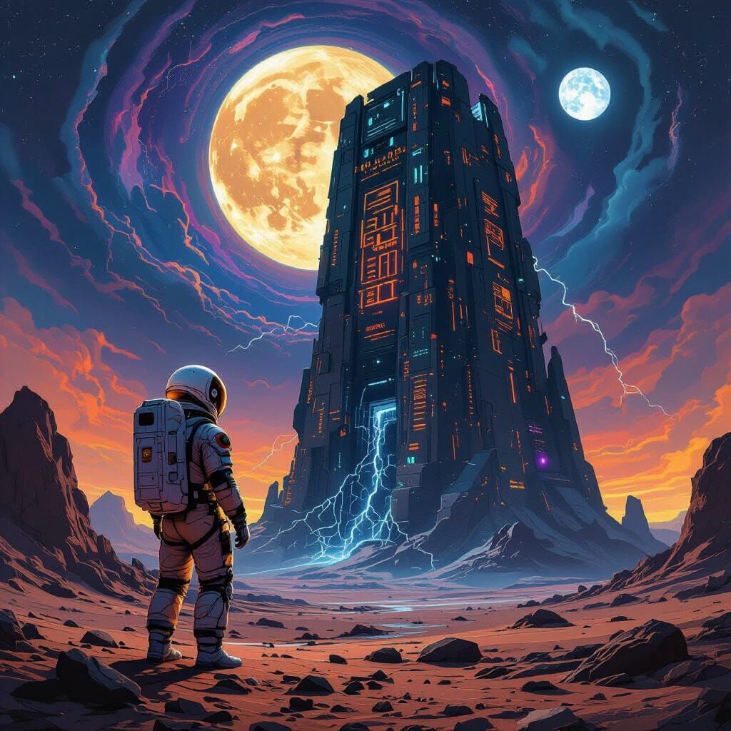 Astronaut on Alien Planet with Ancient Structure