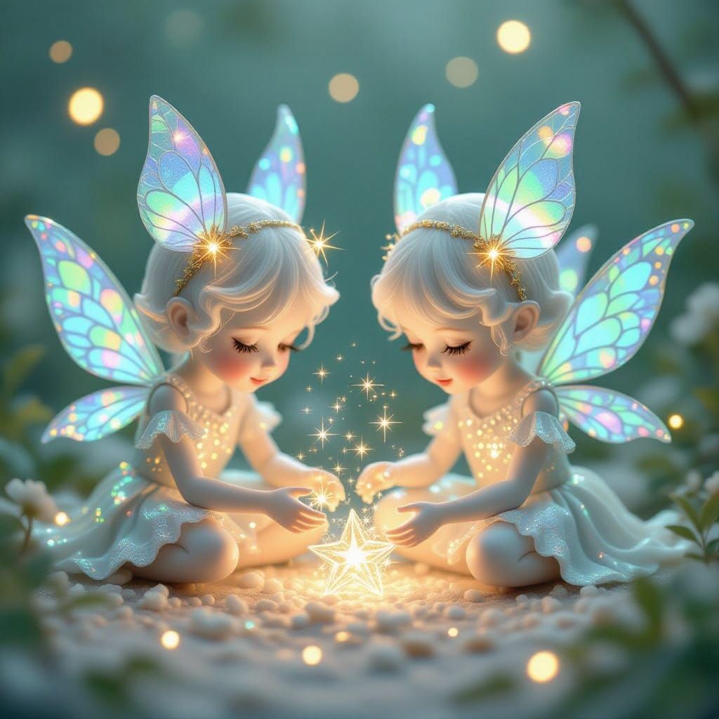 Whimsical Faeries Handle Glowing Stardust in a Dreamy, Ether...