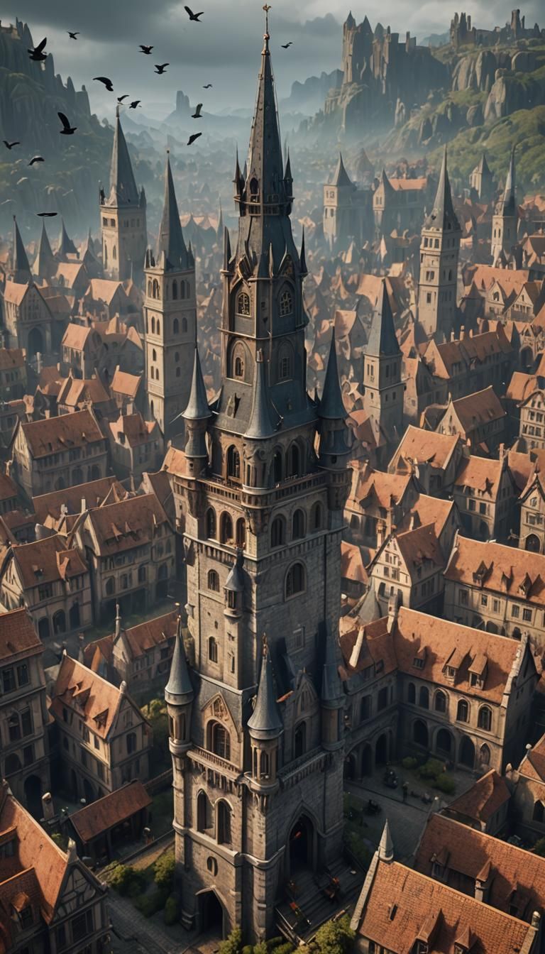 Medieval Spires, Trains, and Birds in Cinematic 3D