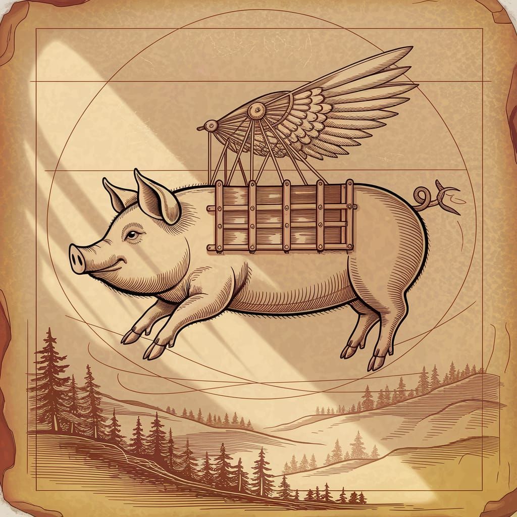 Flying Pig Machine: Da Vinci-Inspired Construction Sketch