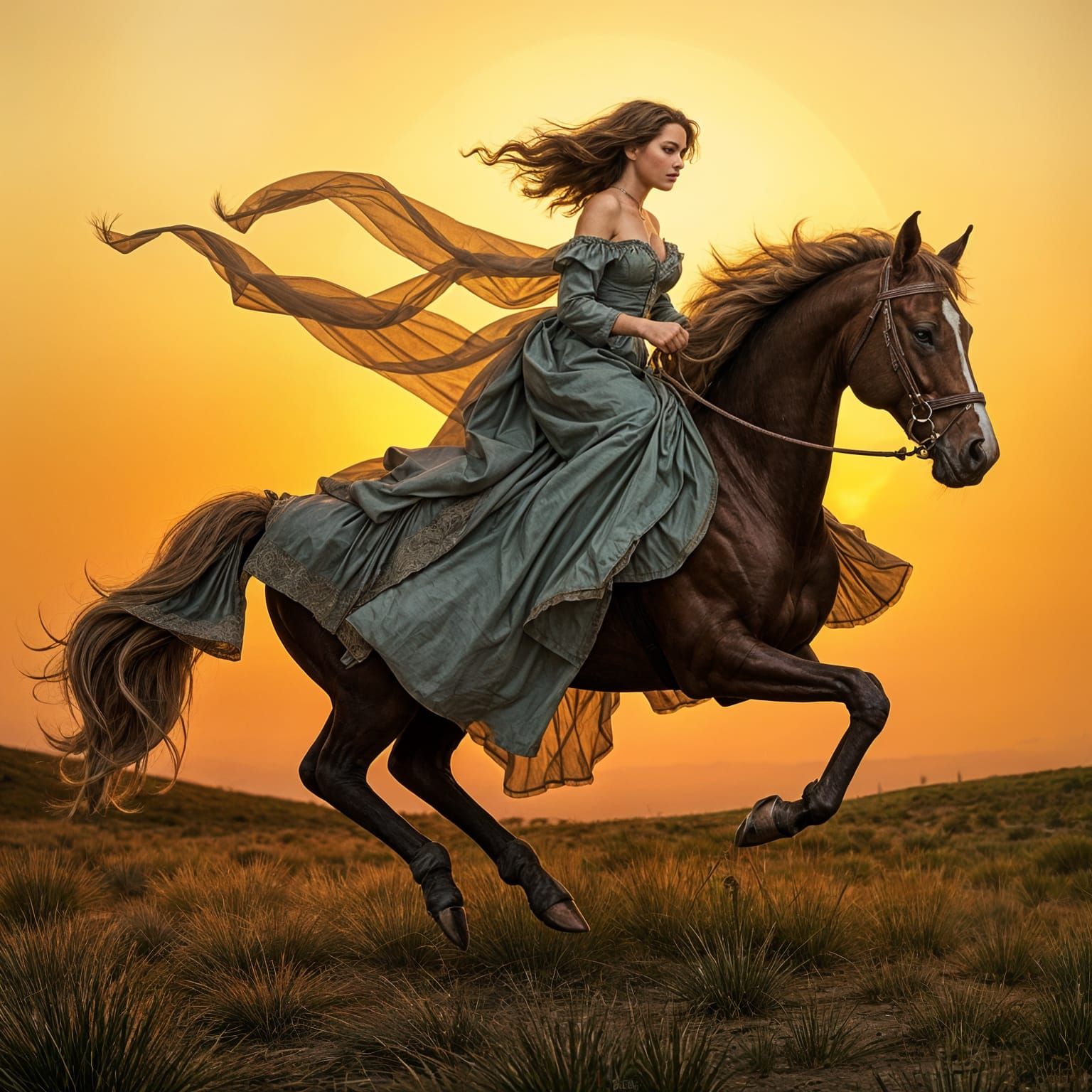 Nude Woman Galloping on Horse