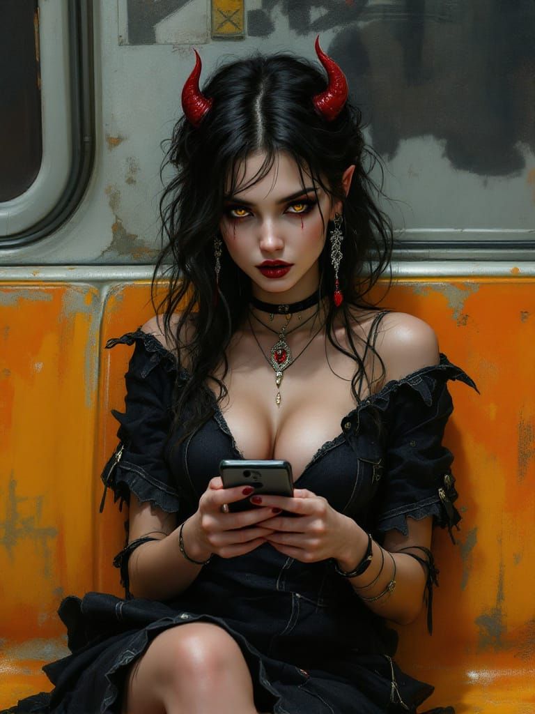 Vampire Girl on Subway Bench